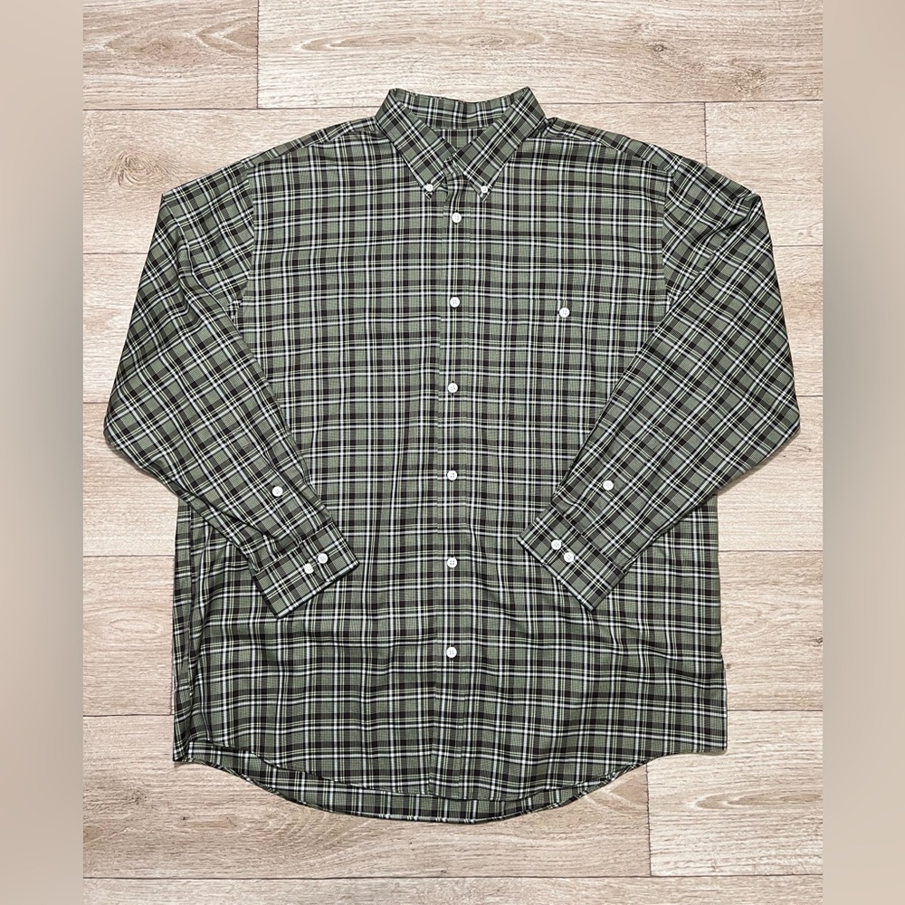 Orvis Plaid Button Down Shirt Mens XXL-T Green Brown Classic Outdoor Long Sleeve